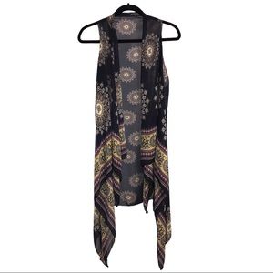 Long Chiffon Boho Print Kimono Vest